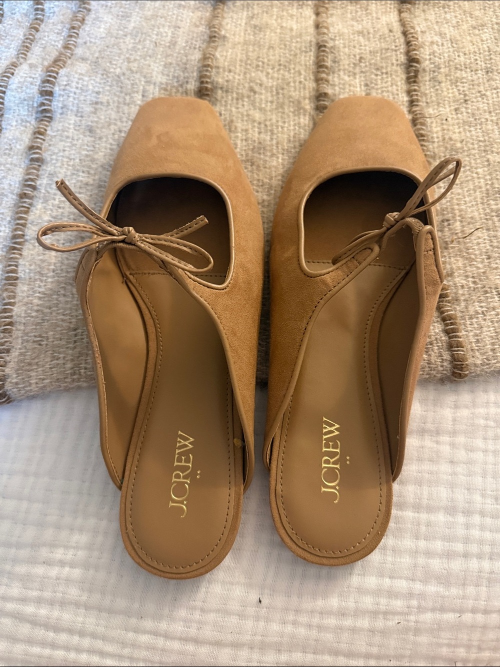 J. Crew Tan Suede Bow Mules